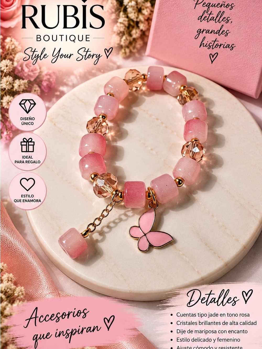 Pink Butterfly Beaded Bracelet